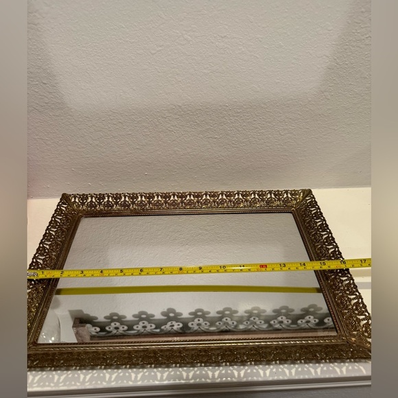 Vintage Ornate Ormolu Gold Filigree Mirrored Vanity Tray - Picture 9 of 11